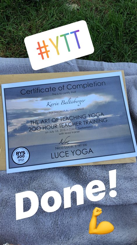 200 hour yoga teacher training certificate, Zurich 2018