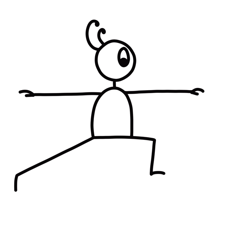 Illustration of Warrior II (Virabhadrasana II) in a standing vinyasa sequence